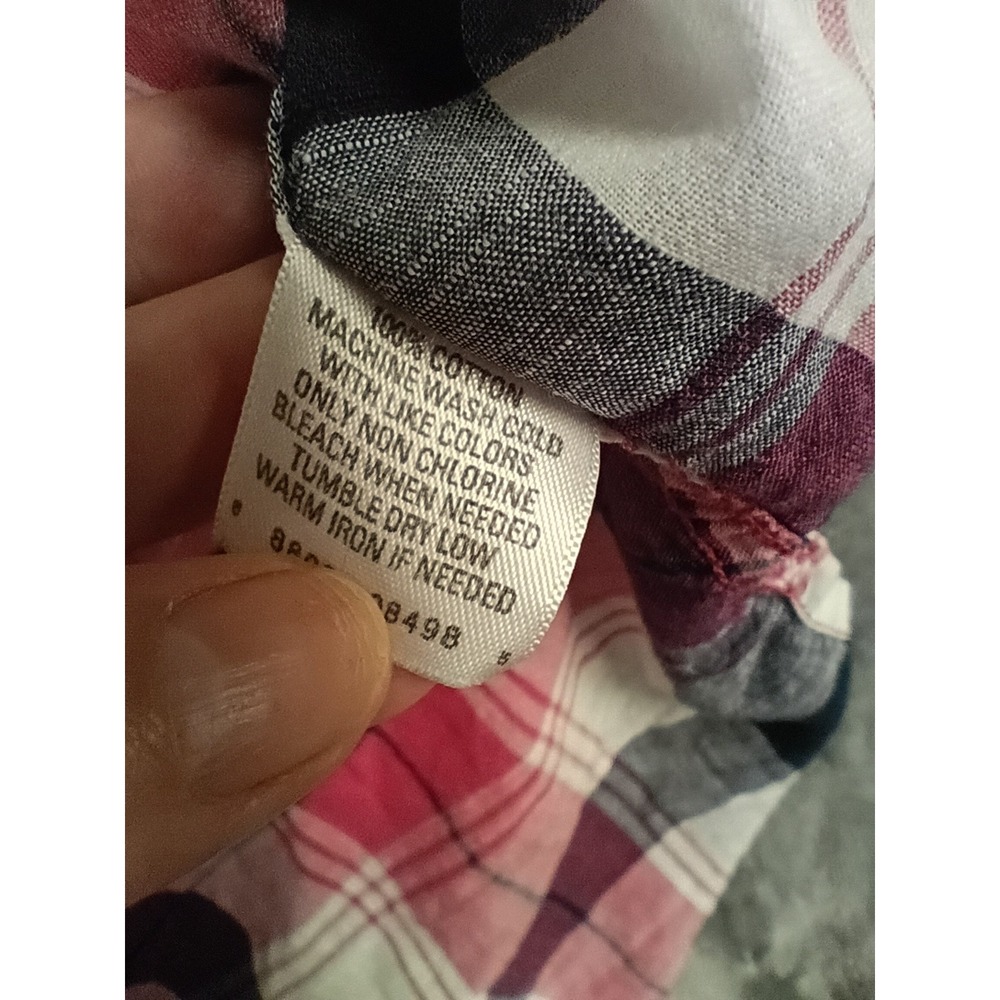 Great Northwest Indigo Sleeveless Plaid Shirt Womens Large Pink Navy Button Down - Picture 6 of 8